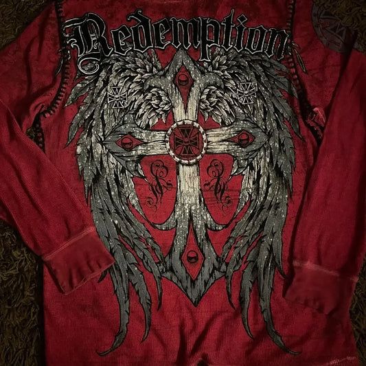 Women's Affliction-Inspired Long Sleeve T-Shirt – Y2K Gothic Streetwear Oversized Top