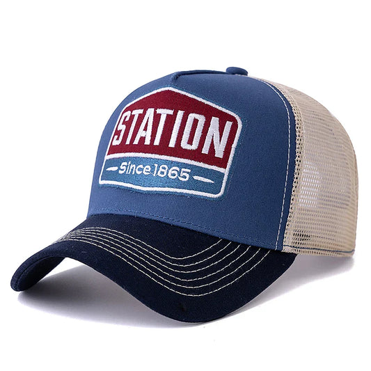 Classic STATION Letter Pattern Mesh Baseball Cap – Unisex Breathable Summer Trucker Hat