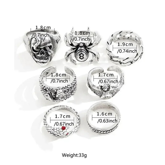 Punk Gothic Skeleton Ring Set