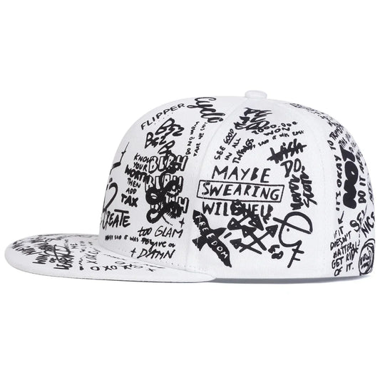 Unisex Black & White Letter Graffiti Printed Hip-Hop Hat