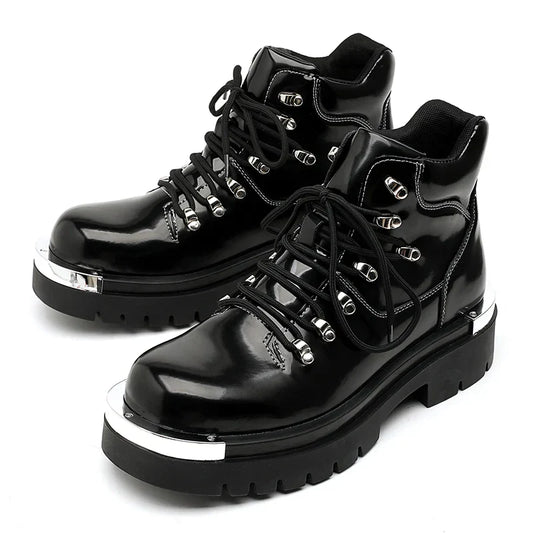 Italian Designer Men’s Boots – Original Leather Punk Hip Hop Cowboy Platform Ankle Boots